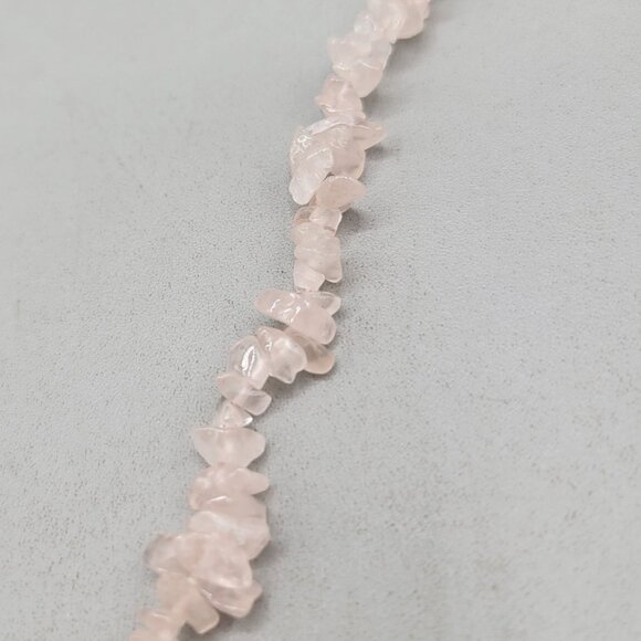 Rose Quartz Chip Bead Necklace Quartz Teardrop Sterling Pendant Wire Wrap - Picture 5 of 9